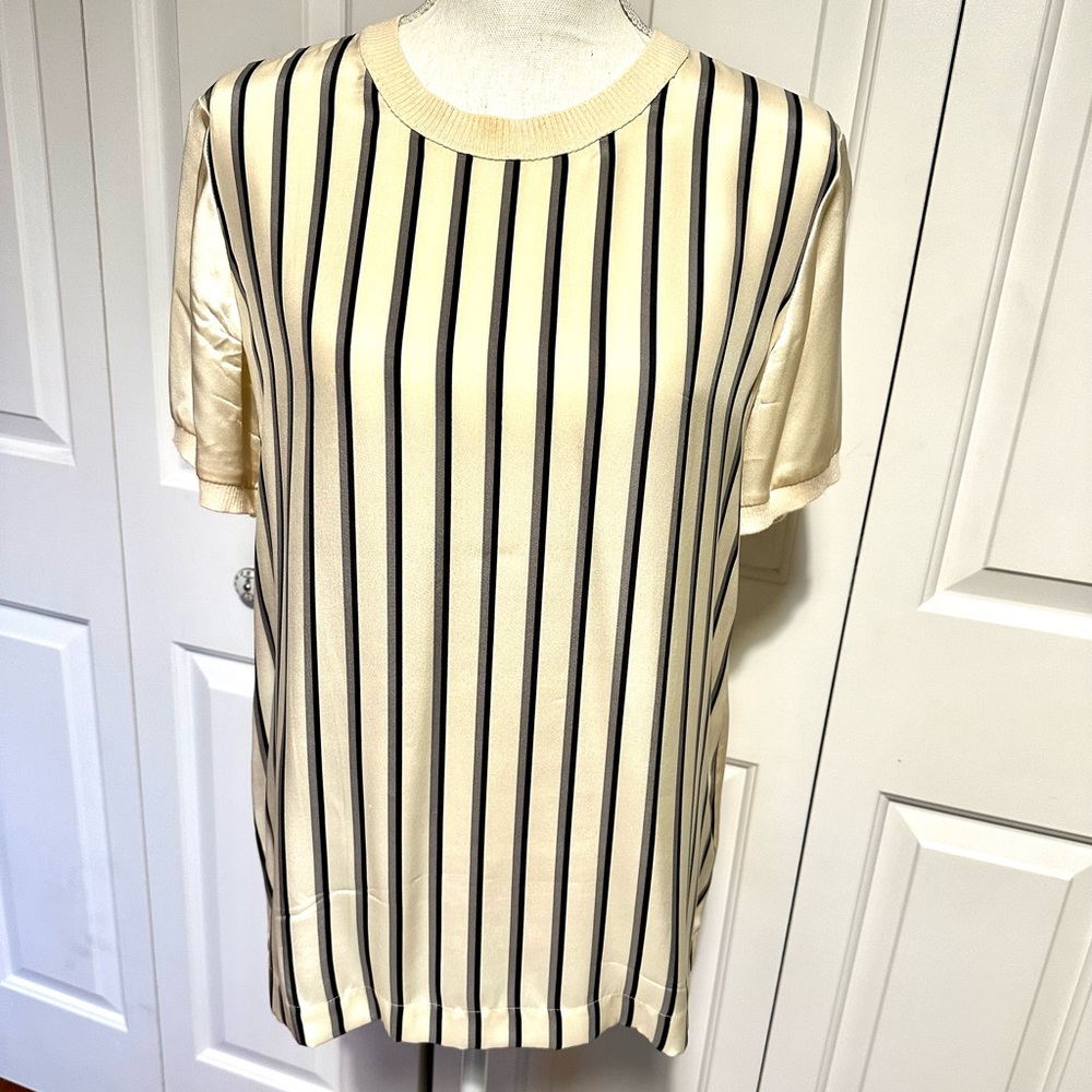 Vince Cream Silk Vertical Striped Top Size Small